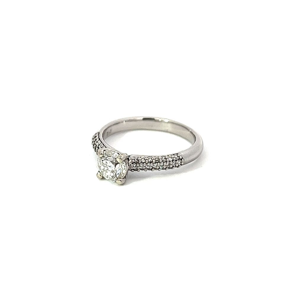 Solitaire Diamond Ring with Pavé Diamond Shoulders