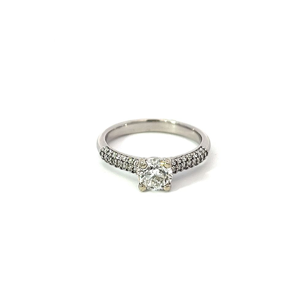 Solitaire Diamond Ring with Pavé Diamond Shoulders