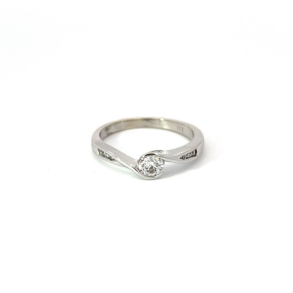 Cross Over Diamond Solitaire Ring in White Gold