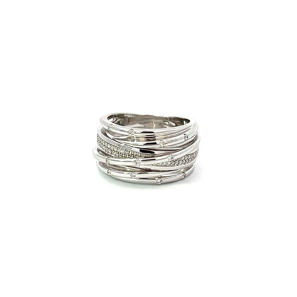 Wide Multi Diamond Crossover Band in White Gold