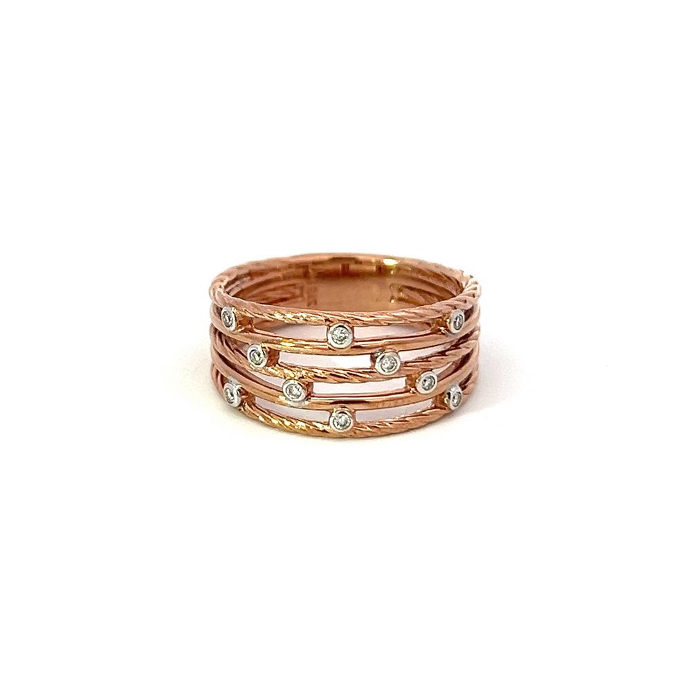 Five Twist/Plain Bar Diamond Ring in Rose Gold