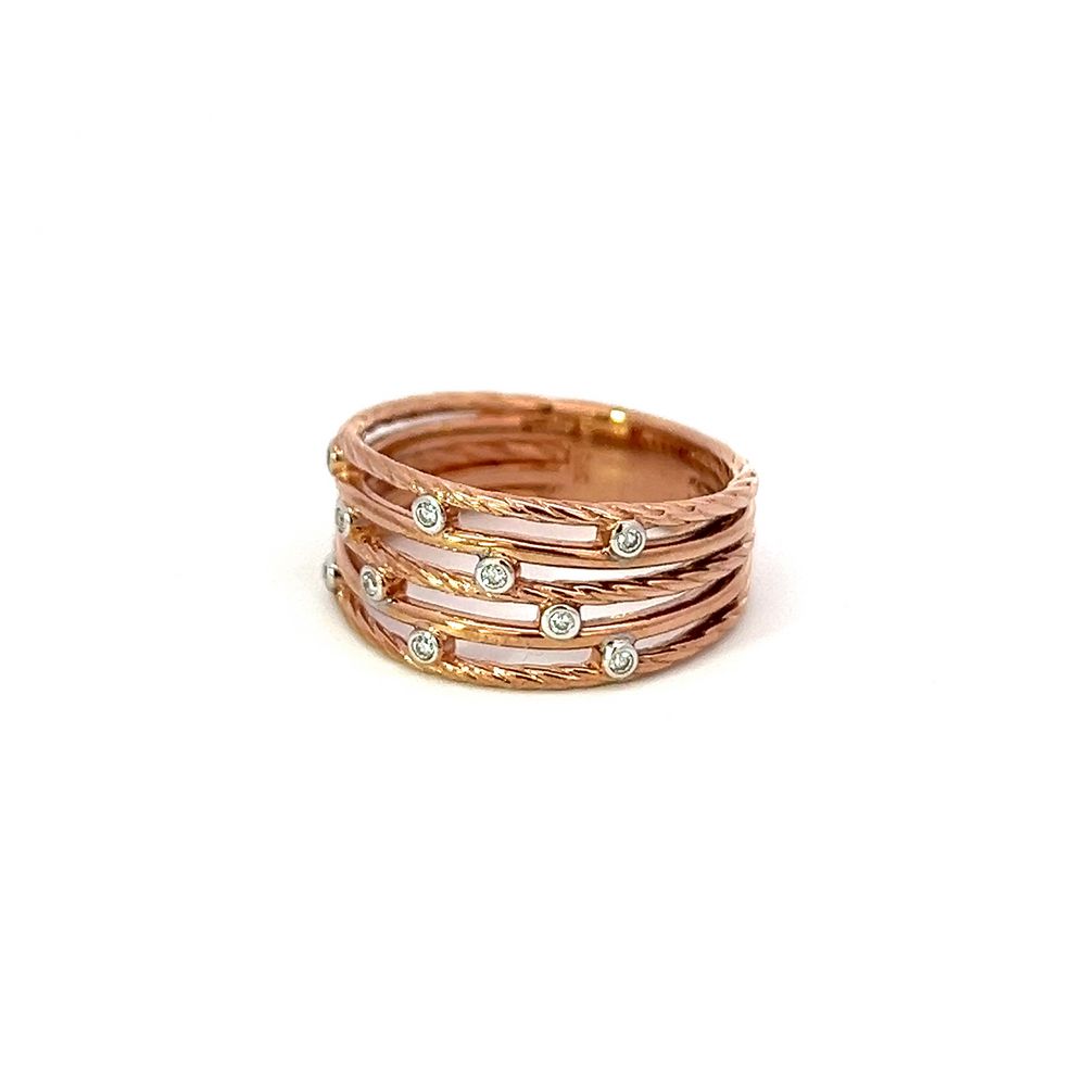 Five Twist/Plain Bar Diamond Ring in Rose Gold