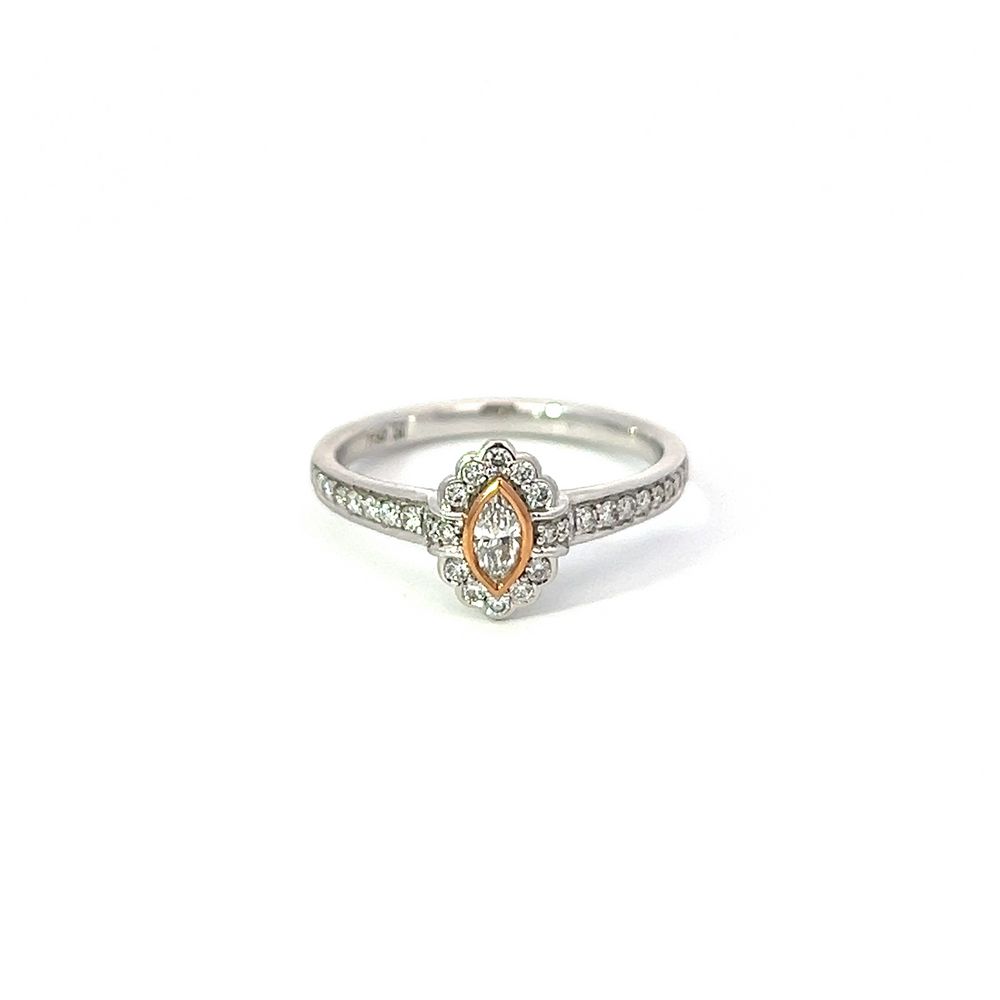 Marquise Halo Diamond Ring in Rose & White Gold