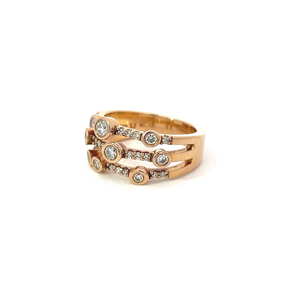 Three Bar Multi Stone Diamond Ring in Rose Gold