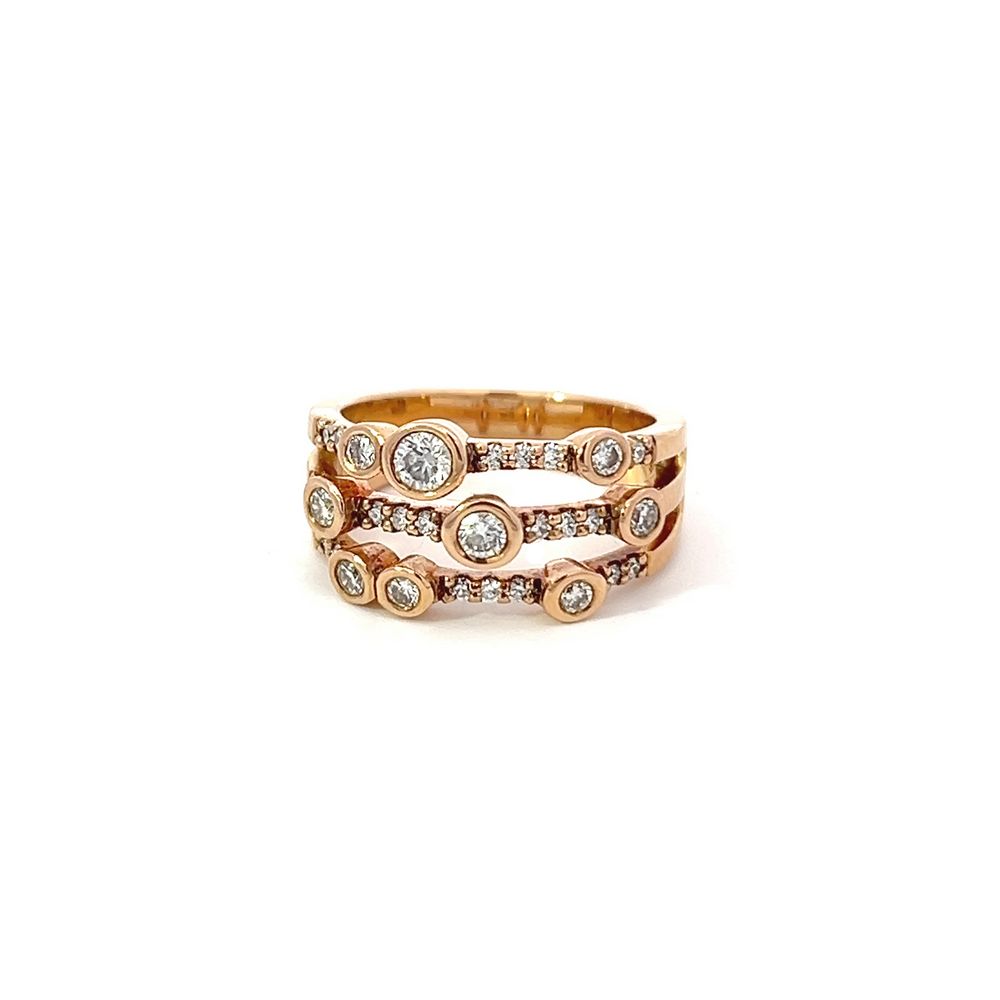 Three Bar Multi Stone Diamond Ring in Rose Gold