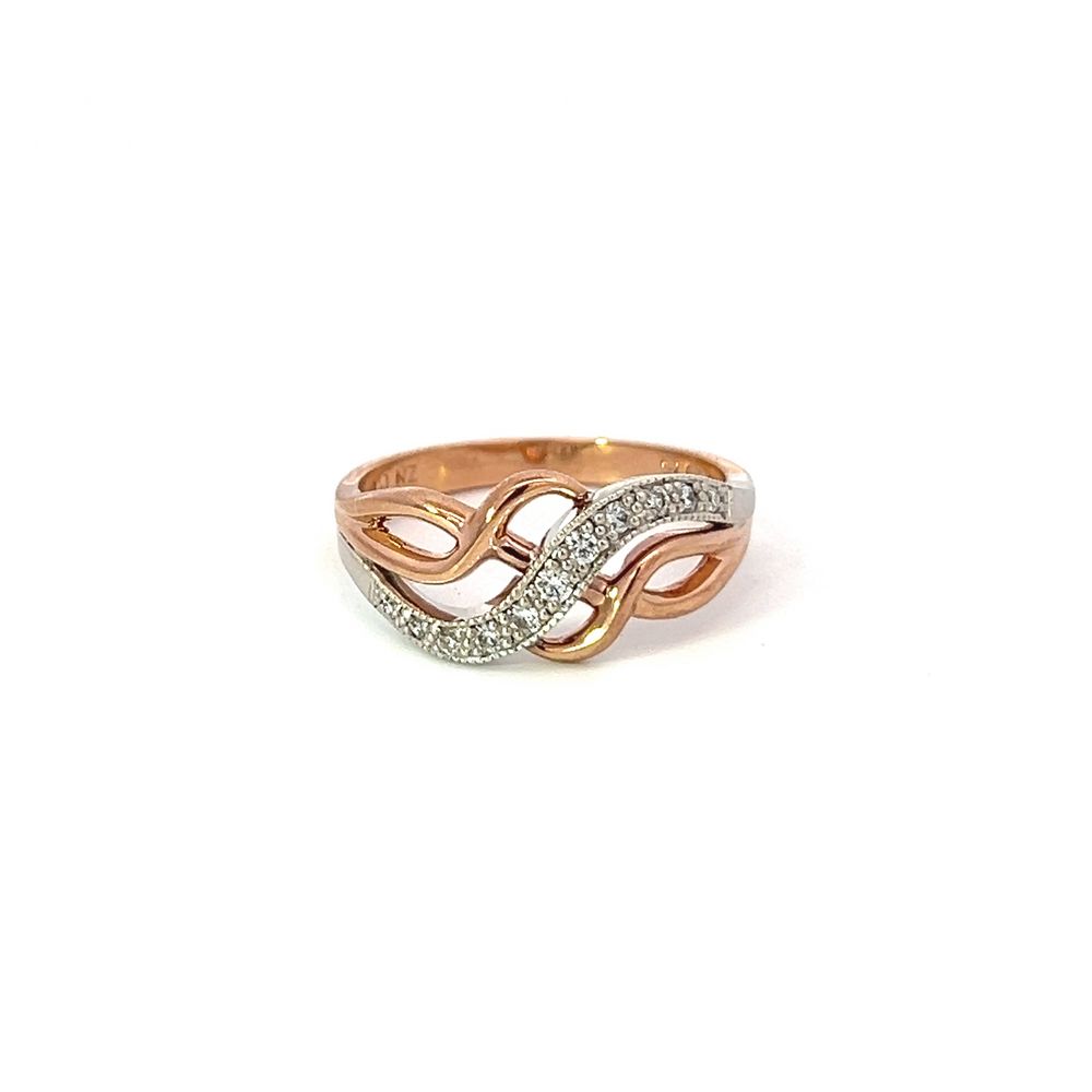 Organic 3 Wave Diamond Ring in Two-Tone Gold