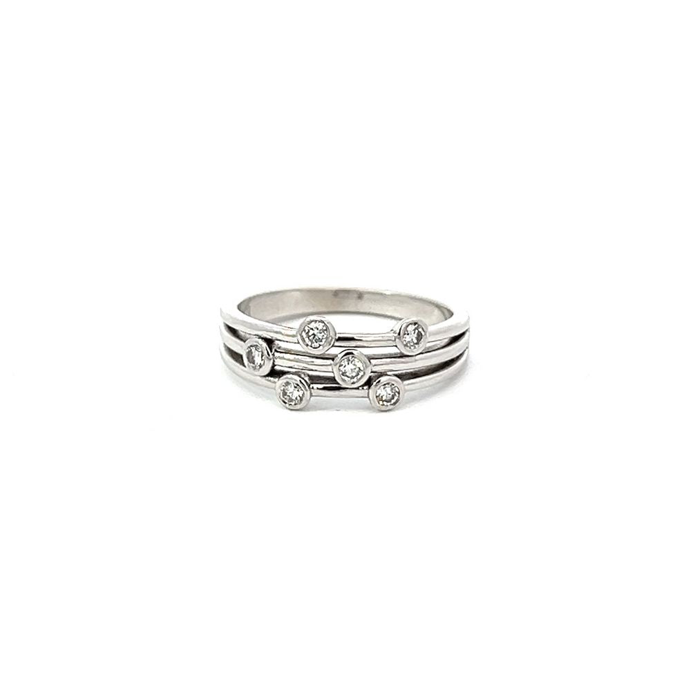 Diamond Three Bar Ring in White Gold