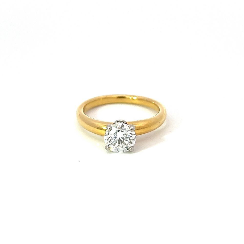 1.04ct Diamond Solitaire with Solid Band in Yellow Gold & Platinum