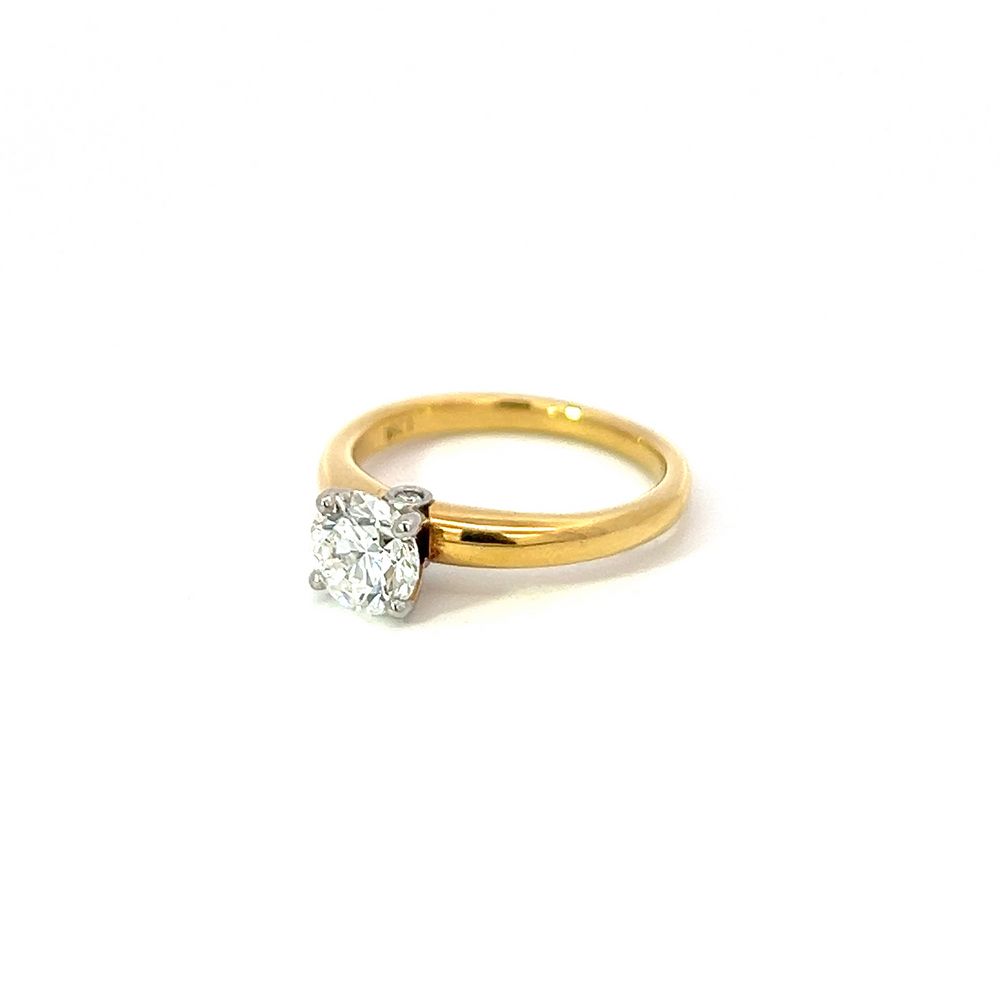 1.04ct Diamond Solitaire with Solid Band in Yellow Gold & Platinum