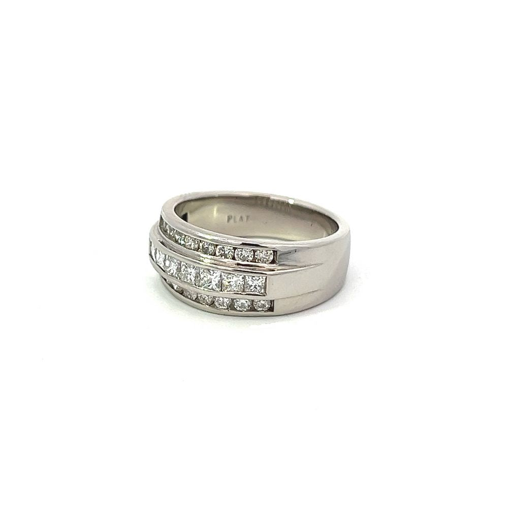 Three Channel Wide Diamond Band in Platinum