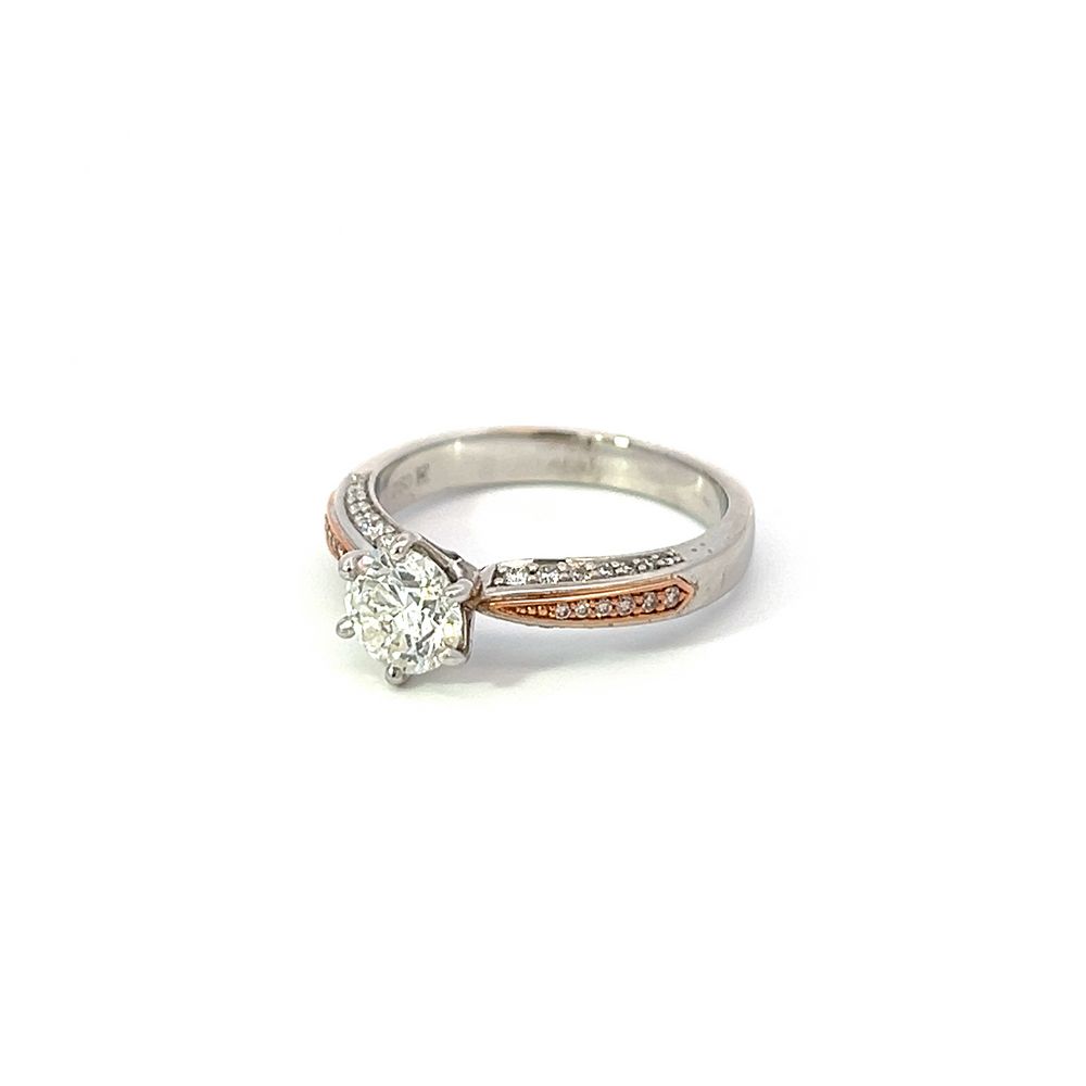 Pink & Clear Diamond on Rose/White Gold Solitaire Ring