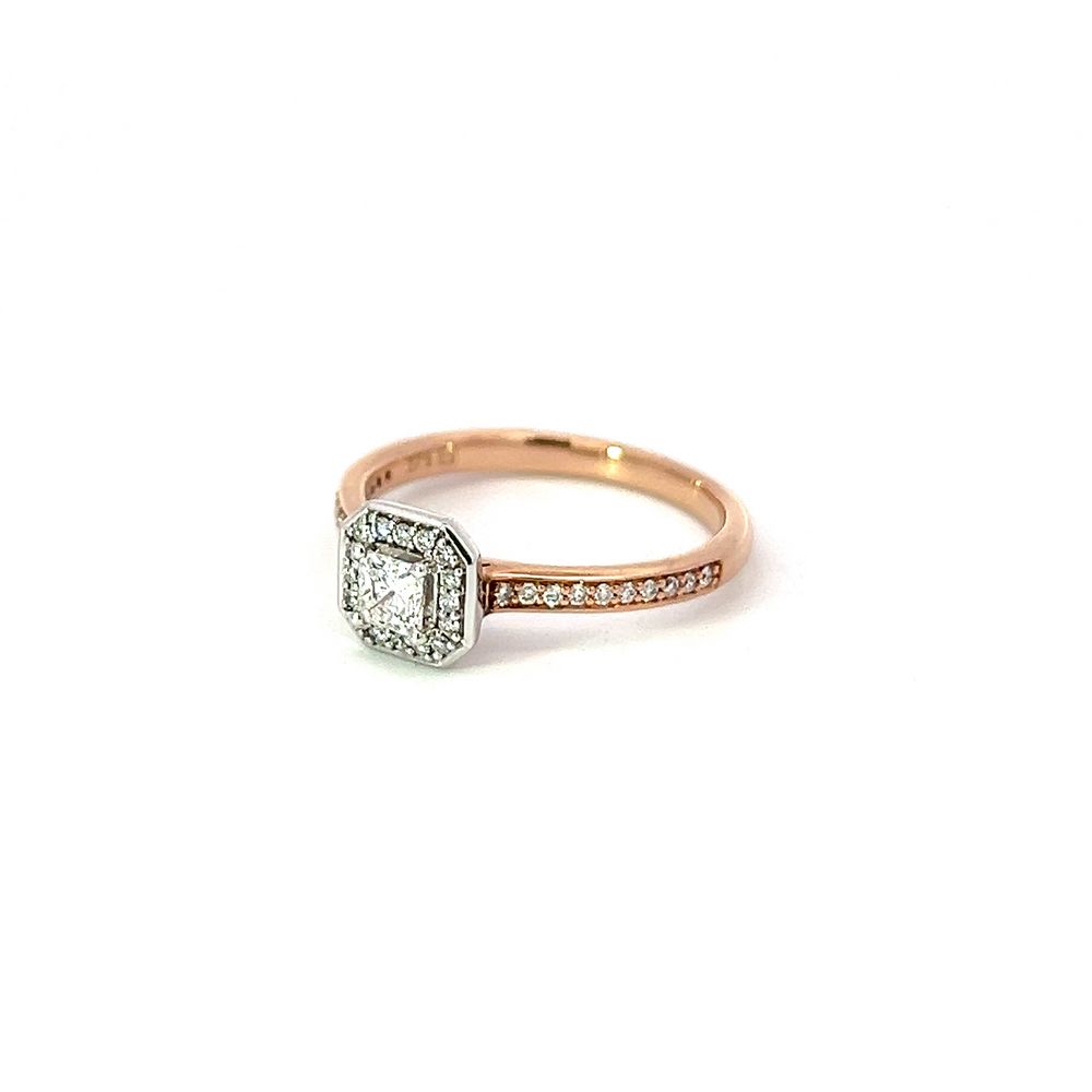 Radiant Halo Diamond Solitaire Ring in White & Rose Gold