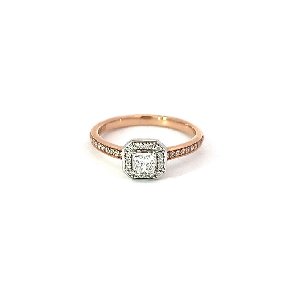 Radiant Halo Diamond Solitaire Ring in White & Rose Gold