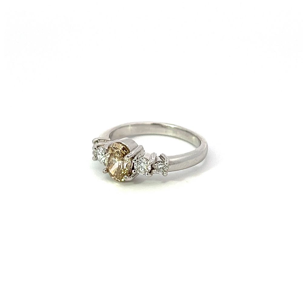 Champagne & White Diamond 5 Stone Ring in White Gold