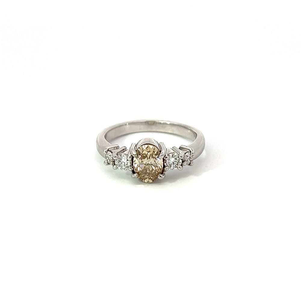 Champagne & White Diamond 5 Stone Ring in White Gold