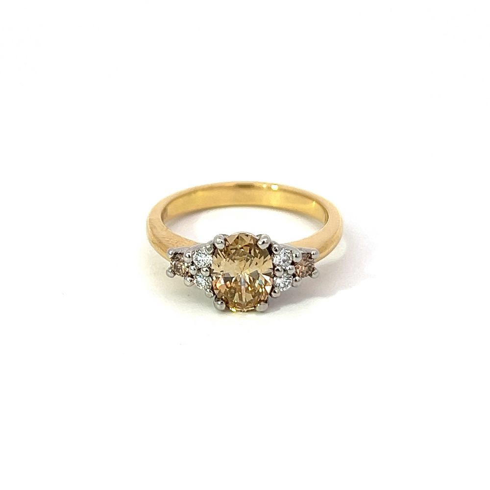 Champagne & White Diamond Seven Stone Ring in Gold & Platinum