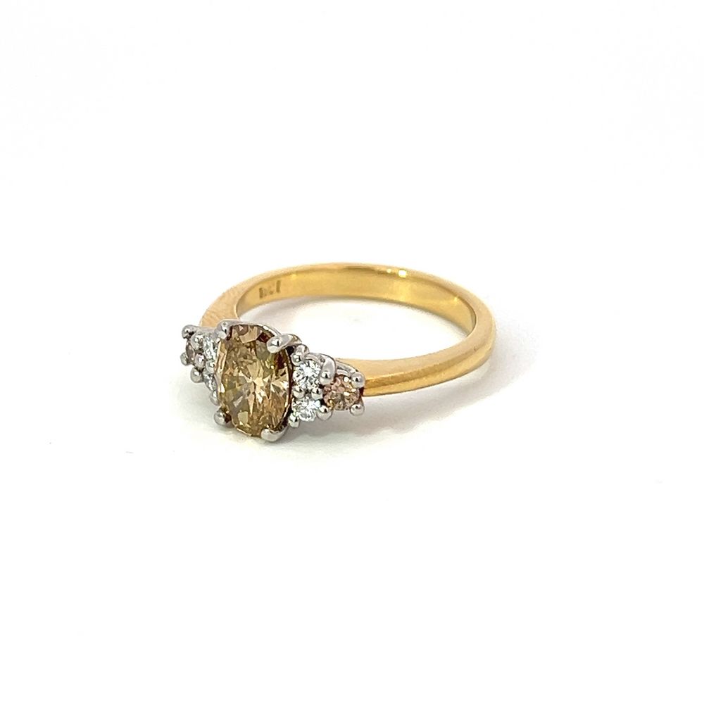 Champagne & White Diamond Seven Stone Ring in Gold & Platinum