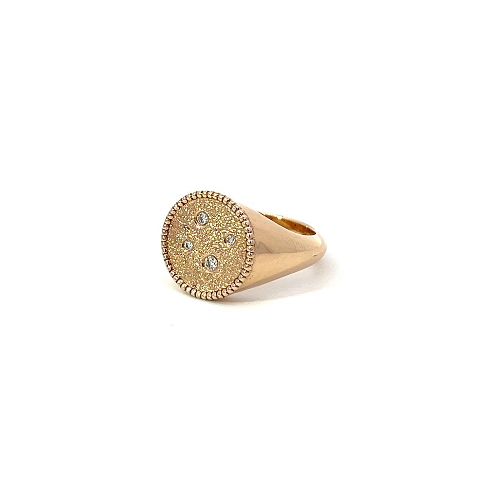 Textured Diamond Signet Ring in Yellow Gold