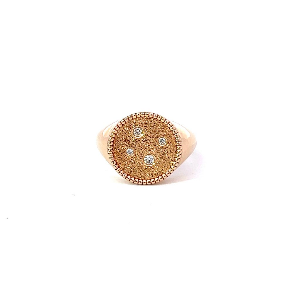 Textured Diamond Signet Ring in Yellow Gold