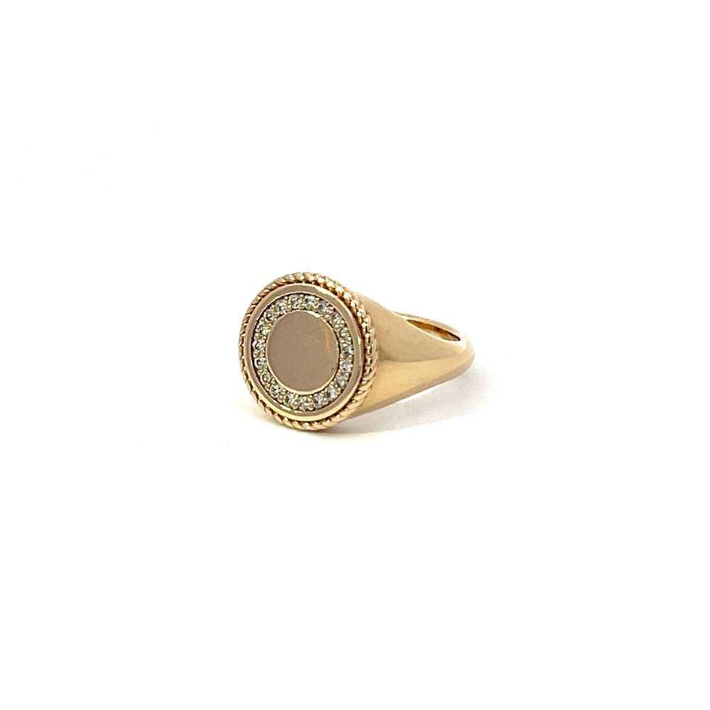 Diamond Halo and Rope Signet Ring in Yellow Gold