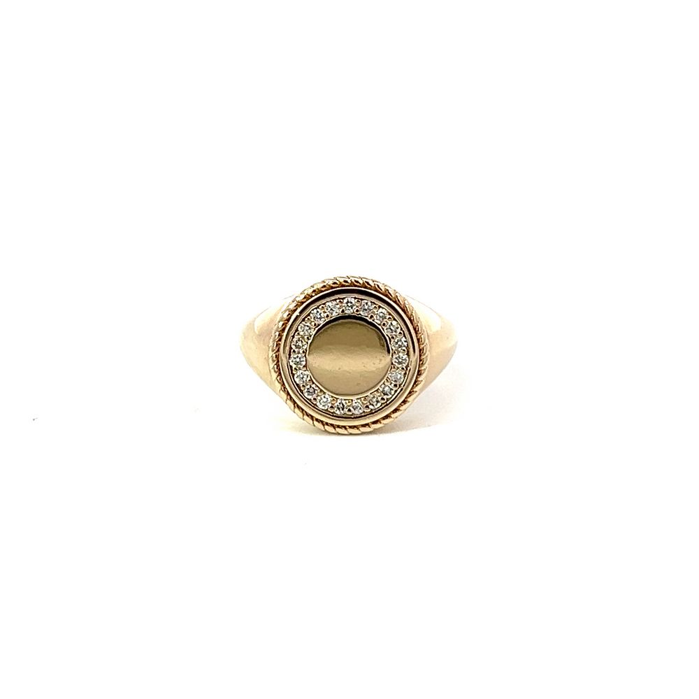 Diamond Halo and Rope Signet Ring in Yellow Gold