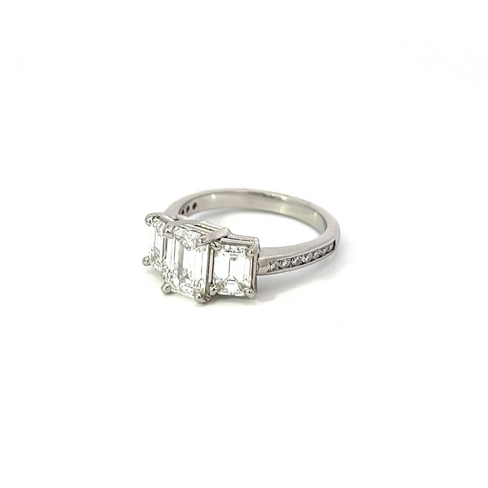 Emerald-Cut Three Stone Diamond Ring in Platinum