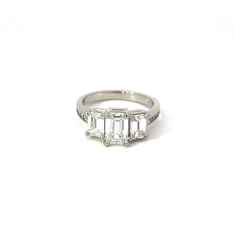 Emerald-Cut Three Stone Diamond Ring in Platinum