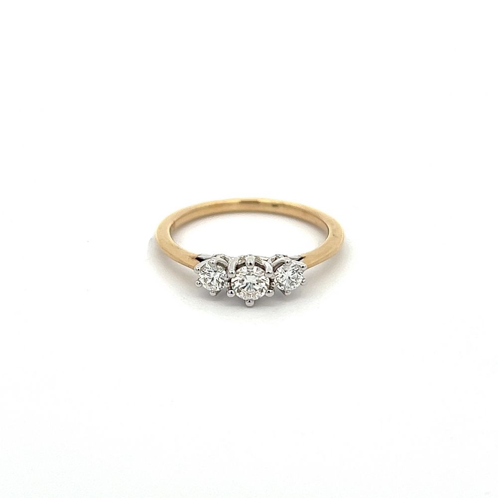 Three Stone Diamond Ring with Fine Band in White & Yellow Gold