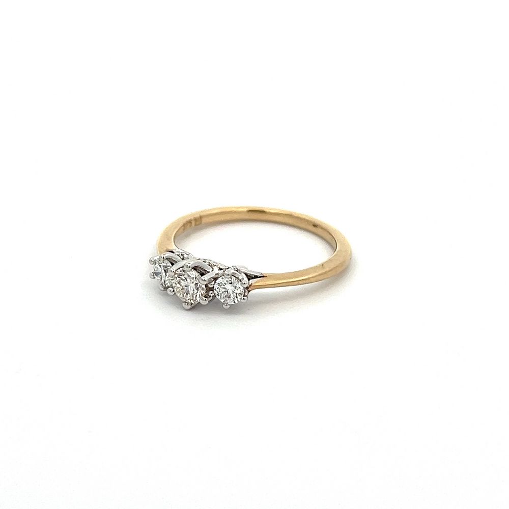 Three Stone Diamond Ring with Fine Band in White & Yellow Gold