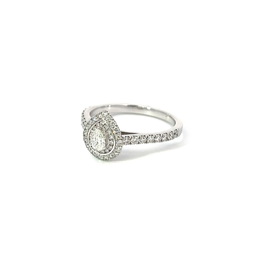 Double Halo Pear Diamond Ring in White Gold