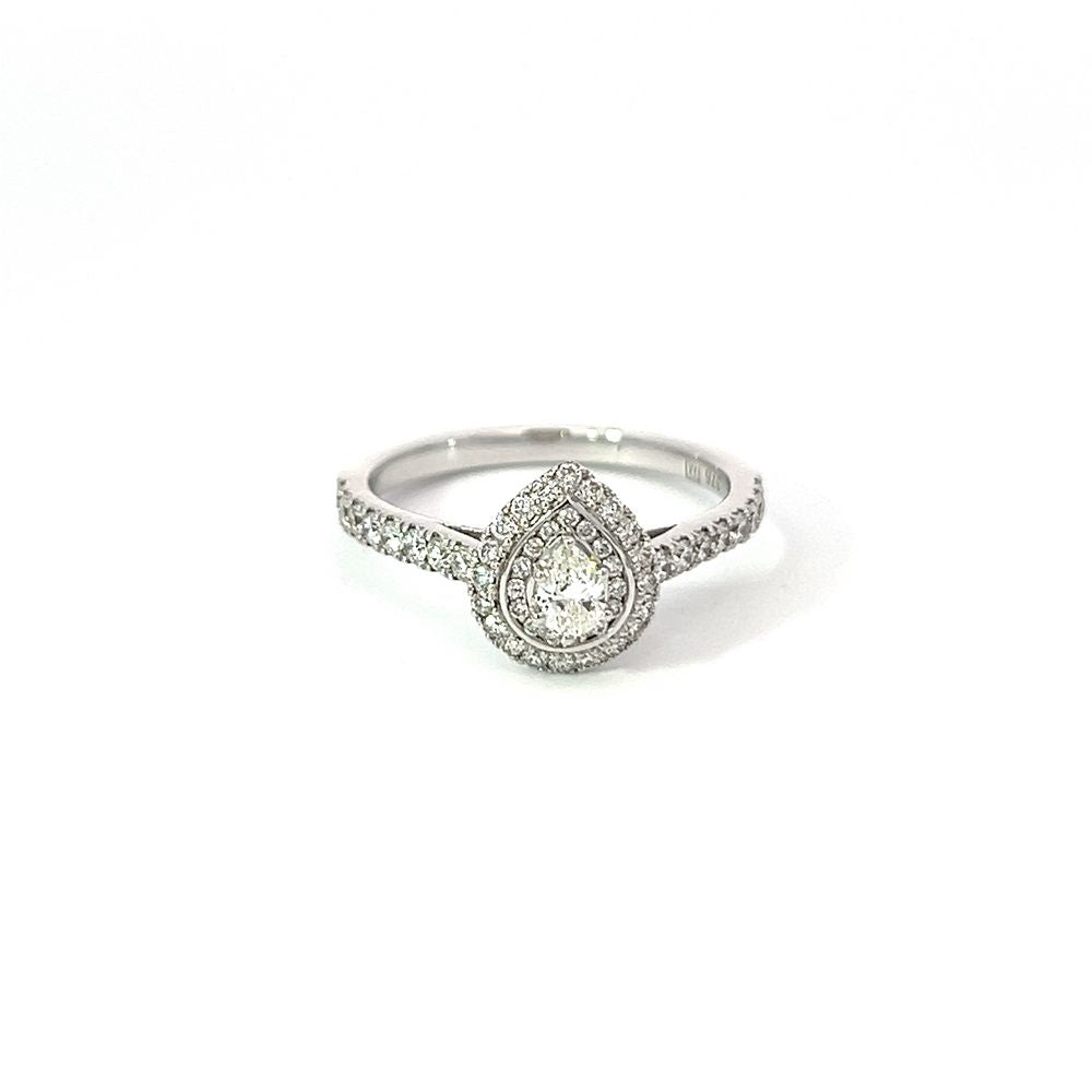 Double Halo Pear Diamond Ring in White Gold