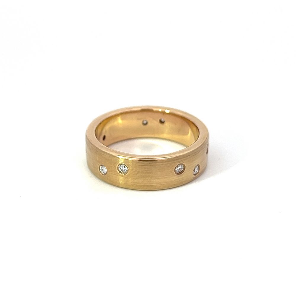 Handmade Yellow Gold Matte Band with Shot-set Diamonds