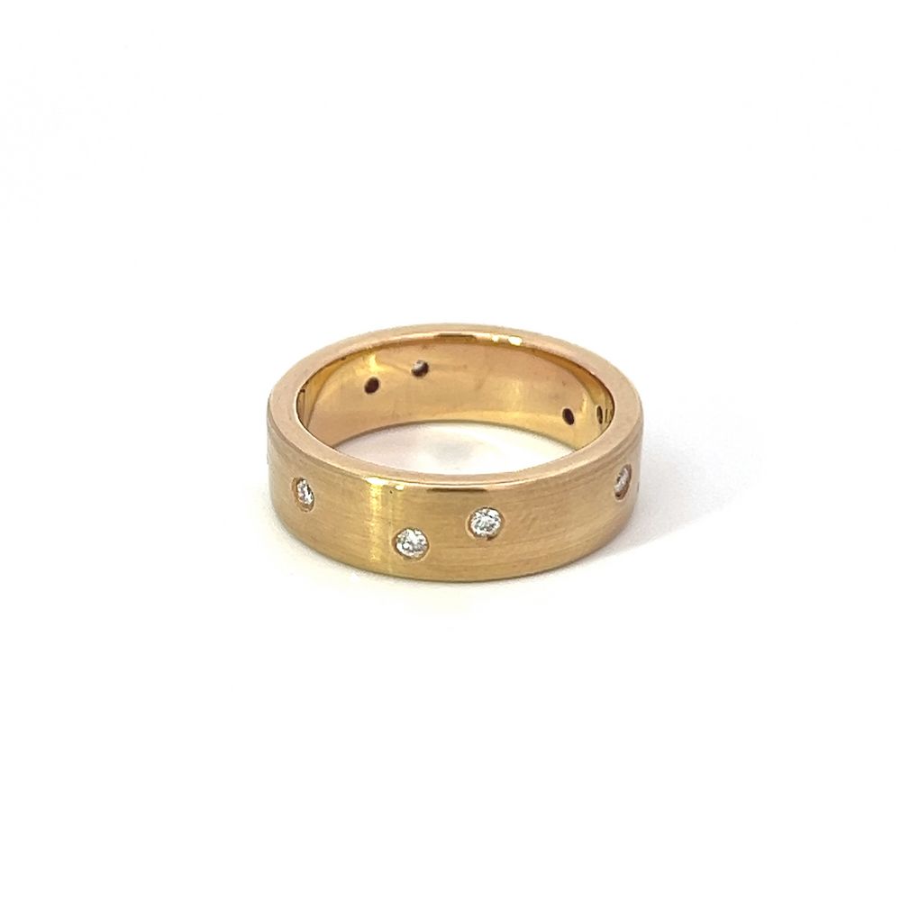 Handmade Yellow Gold Matte Band with Shot-set Diamonds