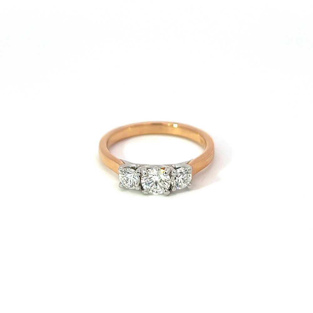 Three Stone Diamond Ring in Rose Gold & Platinum