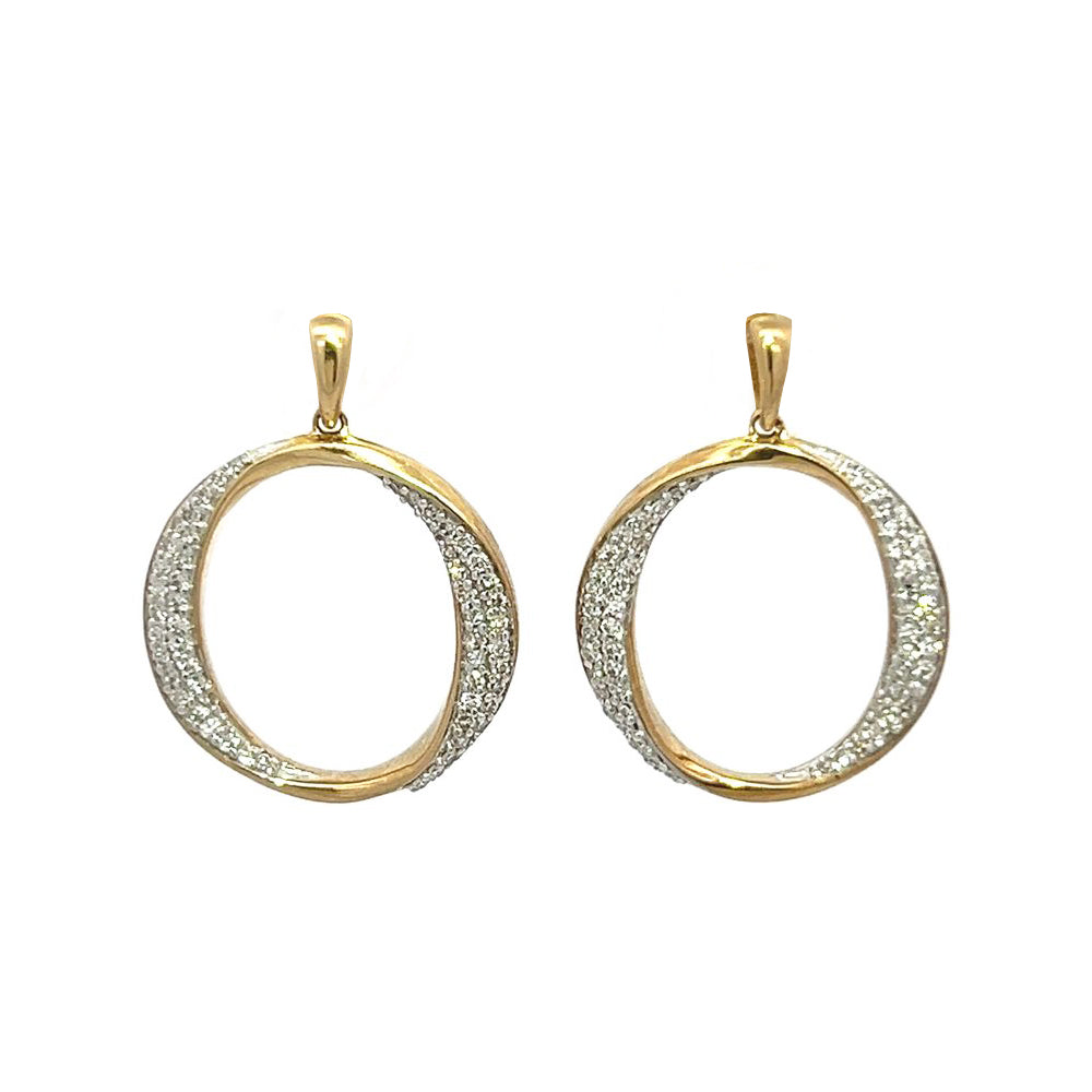 Diamond Circle Drop Earrings in Yellow Gold