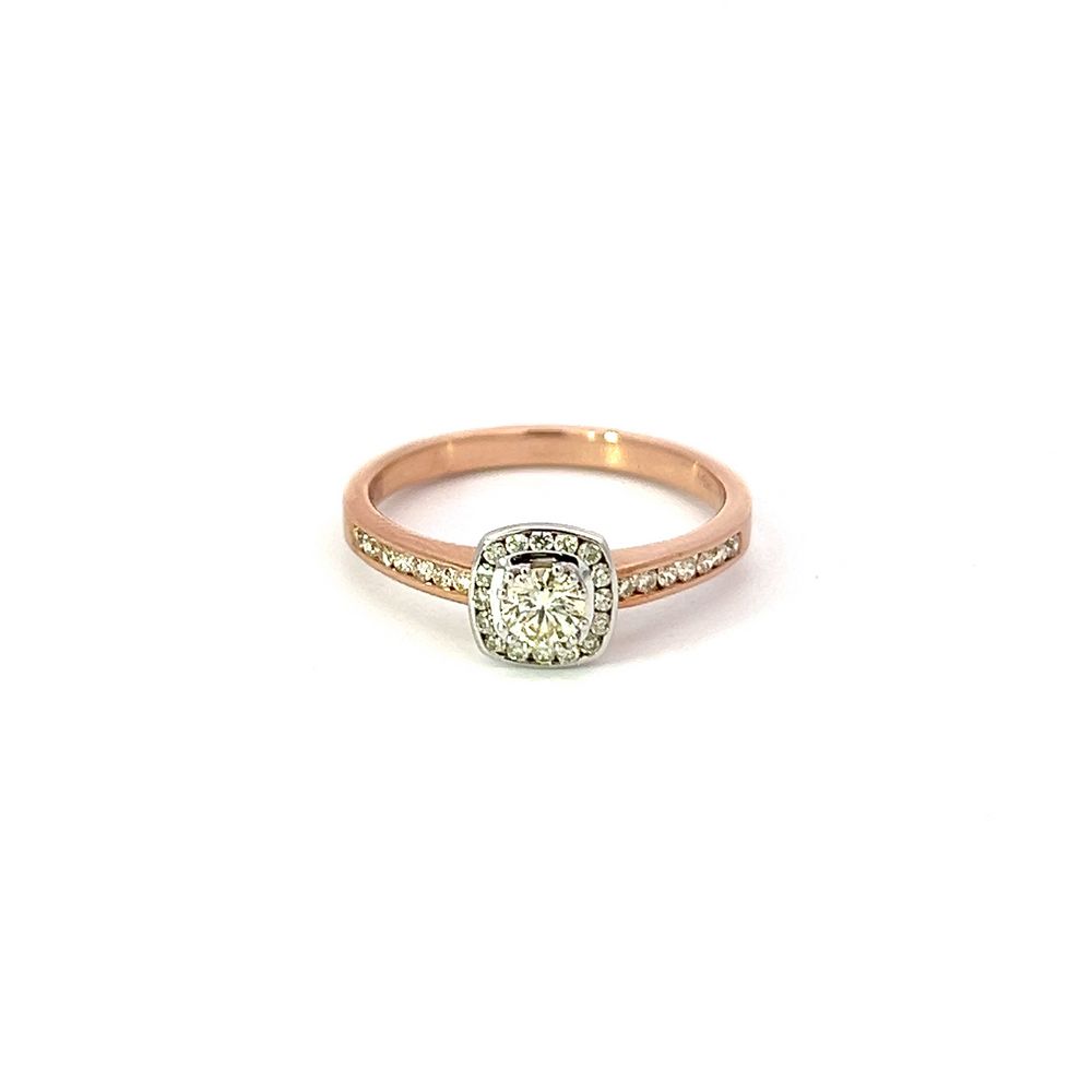 Diamond Halo Ring in White & Rose Gold