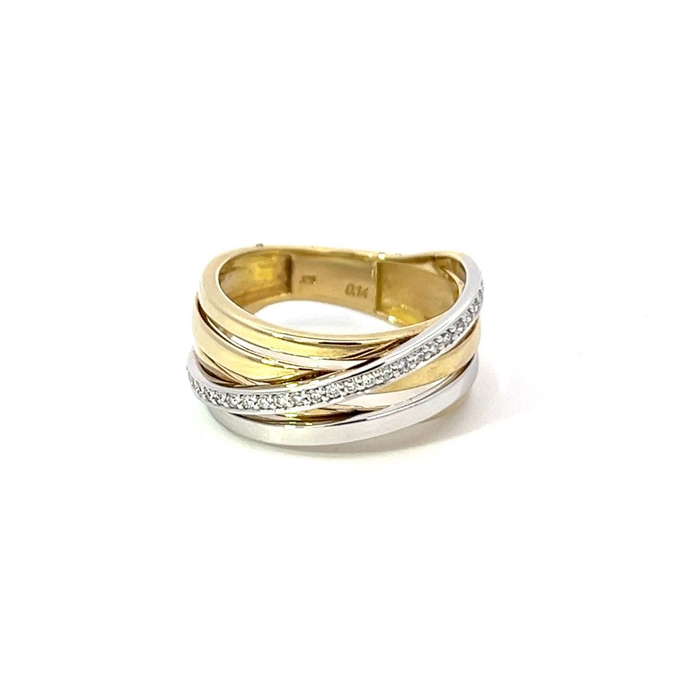 Cross-over Multi Diamond Ring in White & Yellow Gold