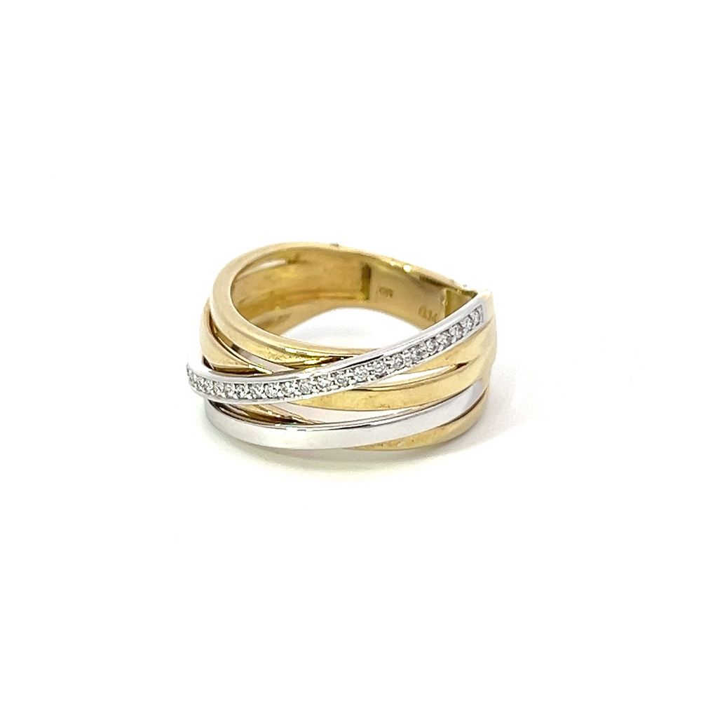 Cross-over Multi Diamond Ring in White & Yellow Gold