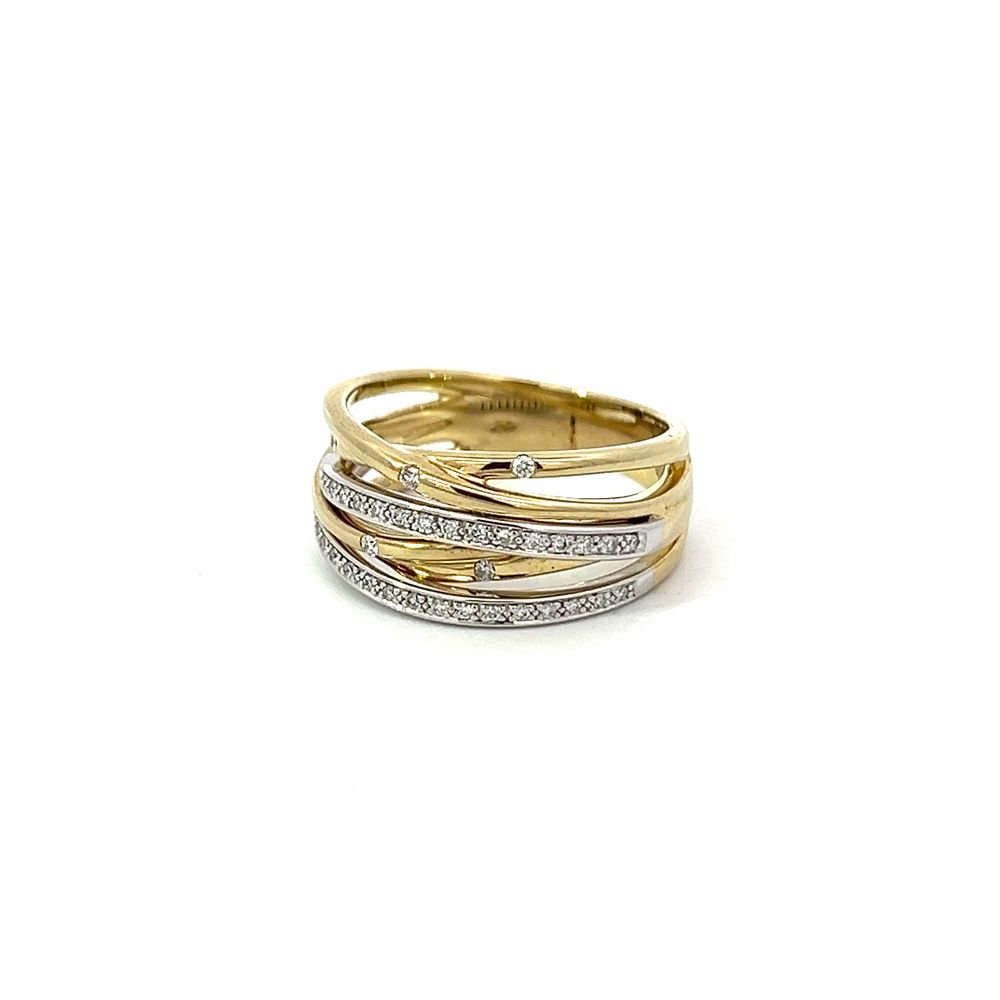 Cross-over Multi Diamond Ring in White & Yellow Gold