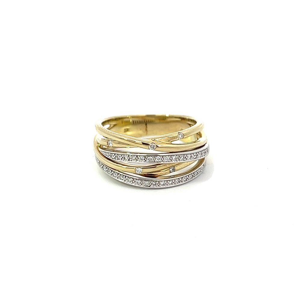 Cross-over Multi Diamond Ring in White & Yellow Gold