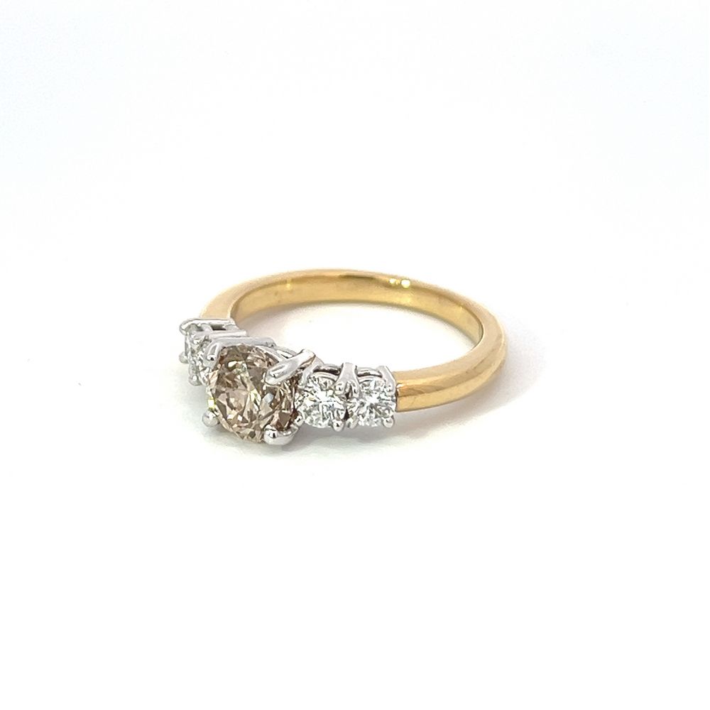 Champagne & White Diamond Five Stone Ring in Gold