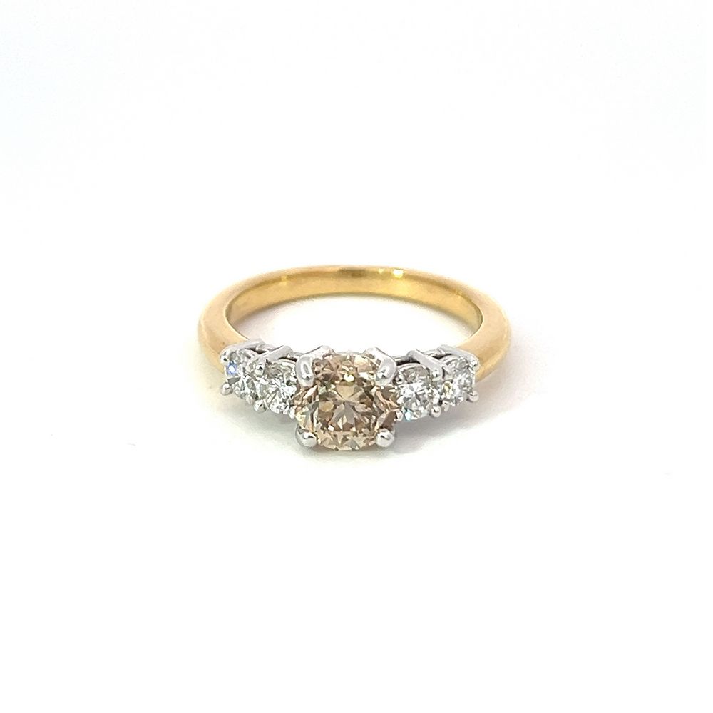 Champagne & White Diamond Five Stone Ring in Gold