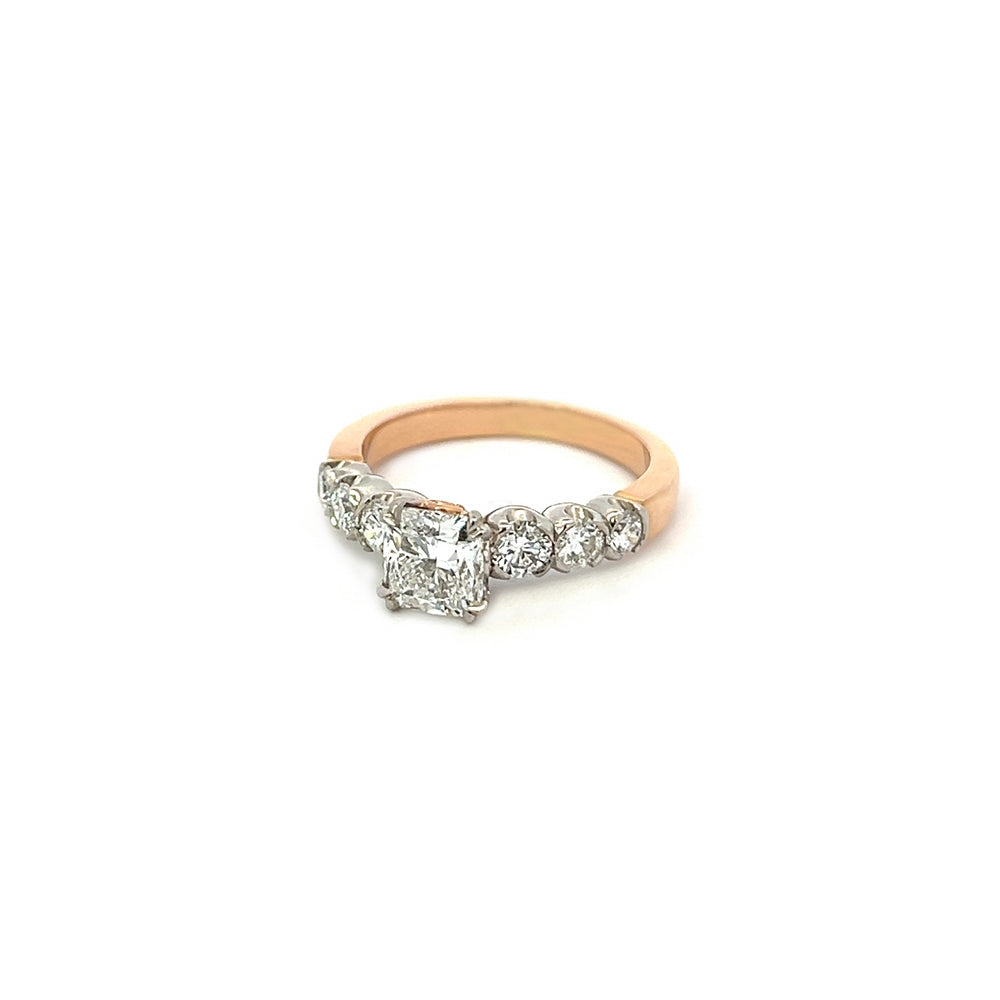 Cushion-cut Seven Stone Diamond Ring in Platinum and Rose Gold