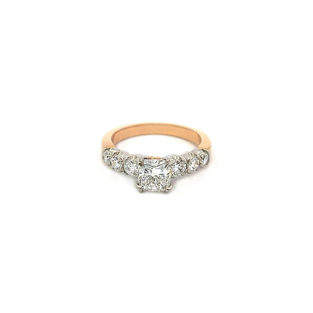 Cushion-cut Seven Stone Diamond Ring in Platinum and Rose Gold