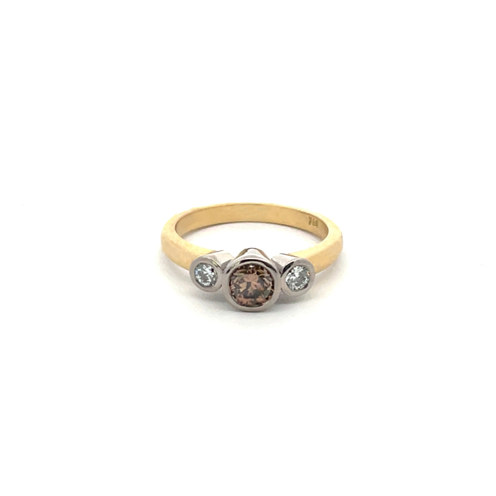 Dark-Champagne and White Three Stone Diamond Ring