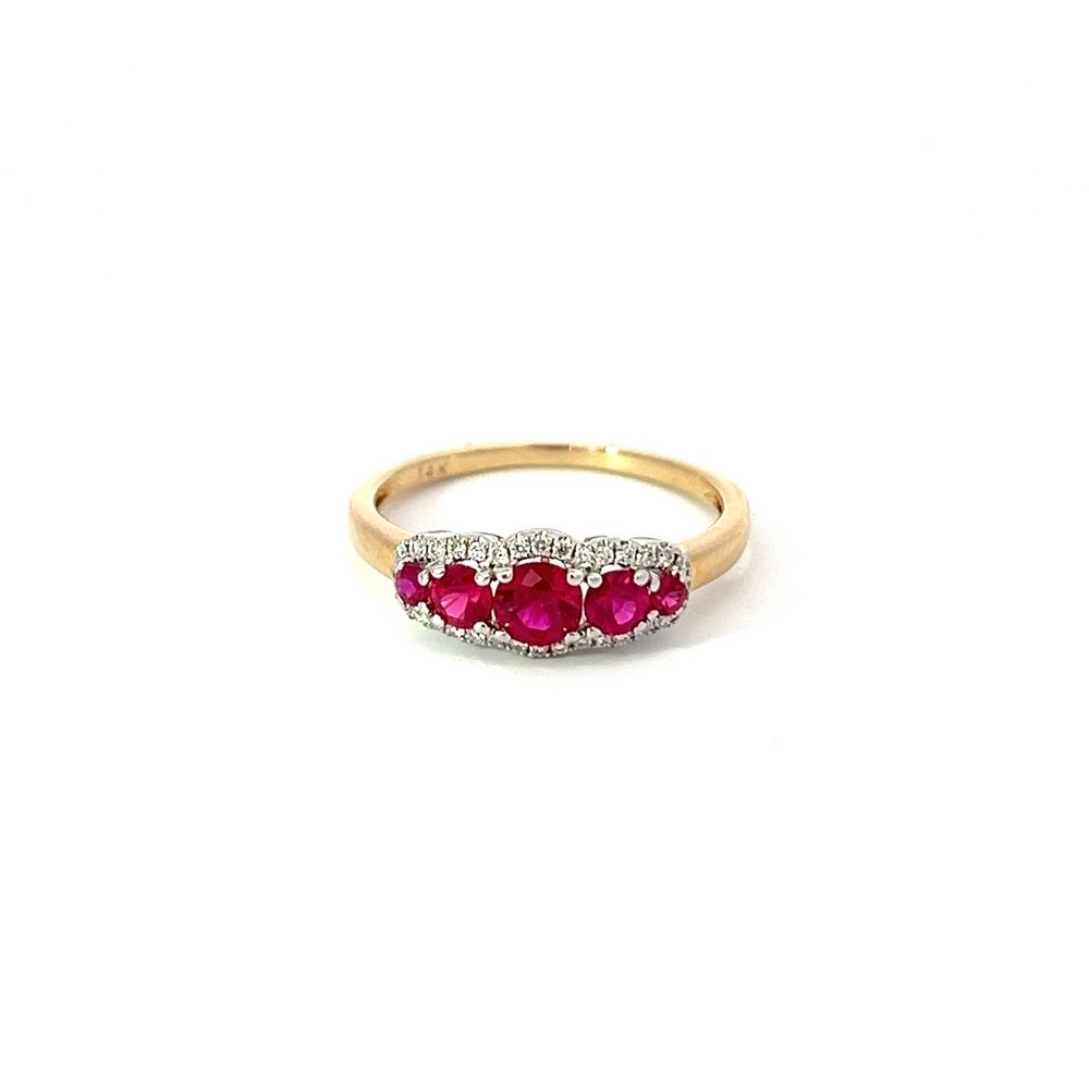 Ruby 5 Stone Ring in Yellow & White Gold