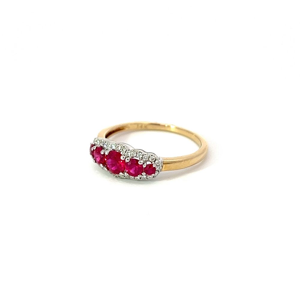 Ruby 5 Stone Ring in Yellow & White Gold