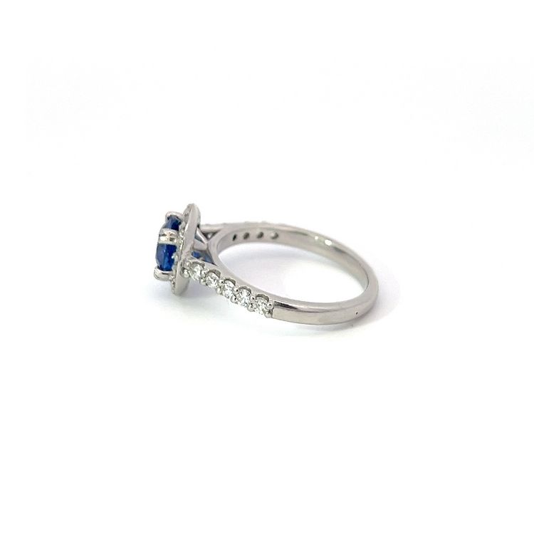 1.38ct Ceylon Sapphire & Diamond Halo Ring In Platinum