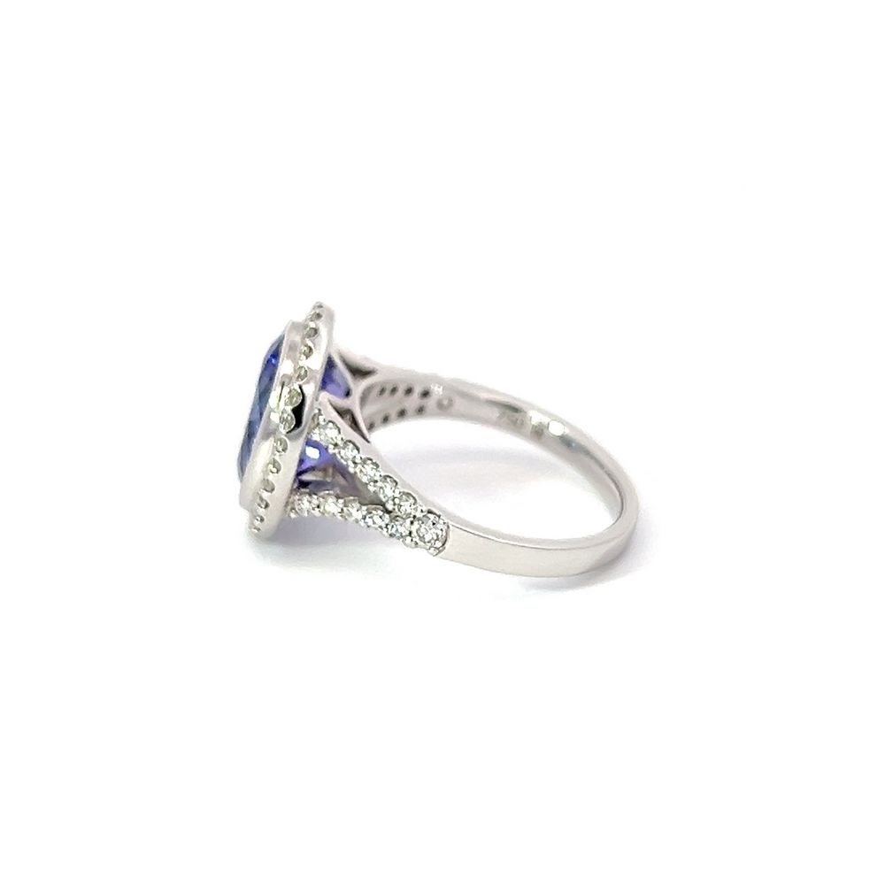 Statement 4.13ct Tanzanite & Diamond Halo Ring in White Gold