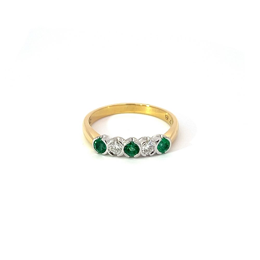 Emerald & Diamond Five Stone Rubover Ring